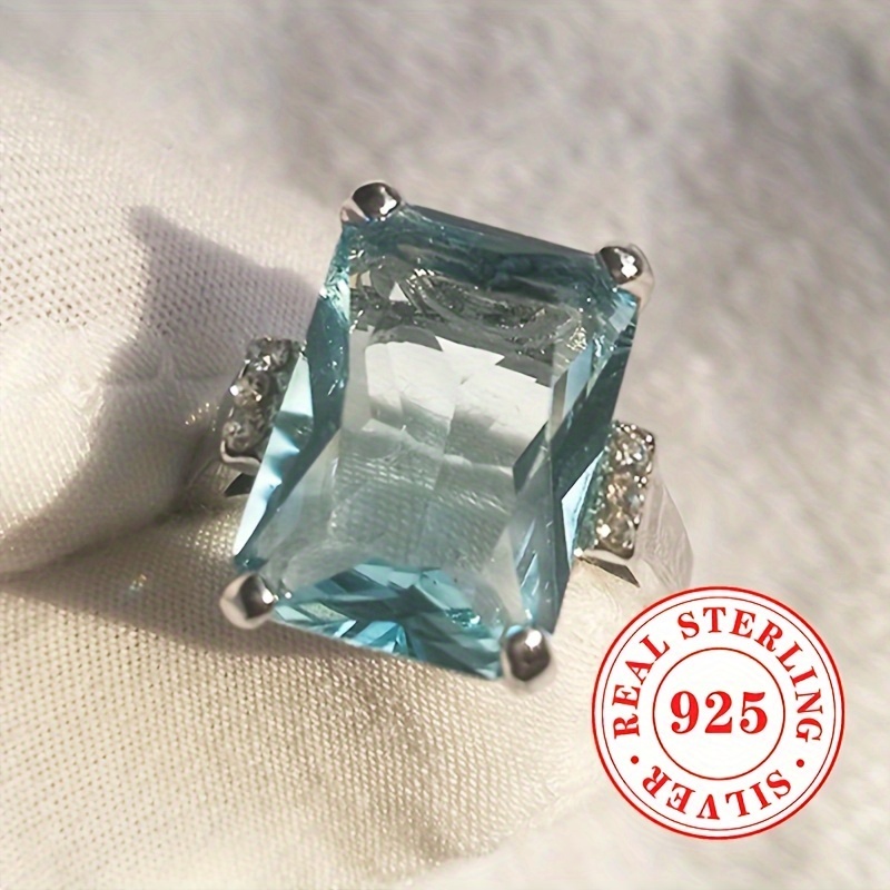 S925 Pure Silver Classic Gemstone Anniversary Ring